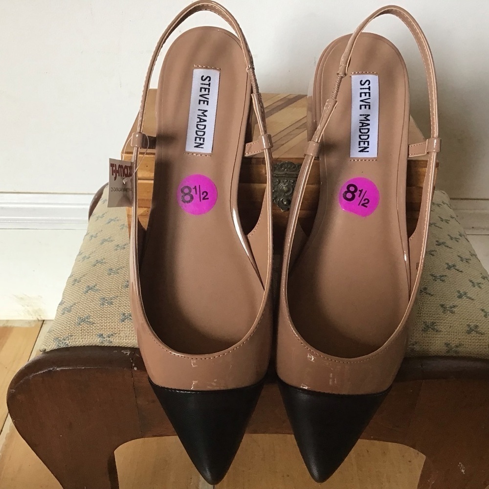Steve Madden Allure Slingback PointToe 1”Heel FlatTan patent back toecap 8.5 NWT - Picture 2 of 7